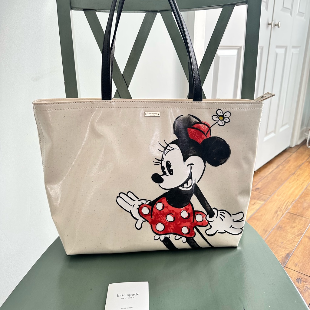 Kate Spade Cream Tote With Minnie Mouse Red Polka-Dot Skirt